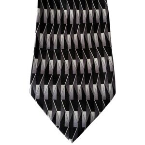 Cocktail Colors Stonehenge Silk Tie Black Gray Retro Mod Geometric Pattern 4" 58
